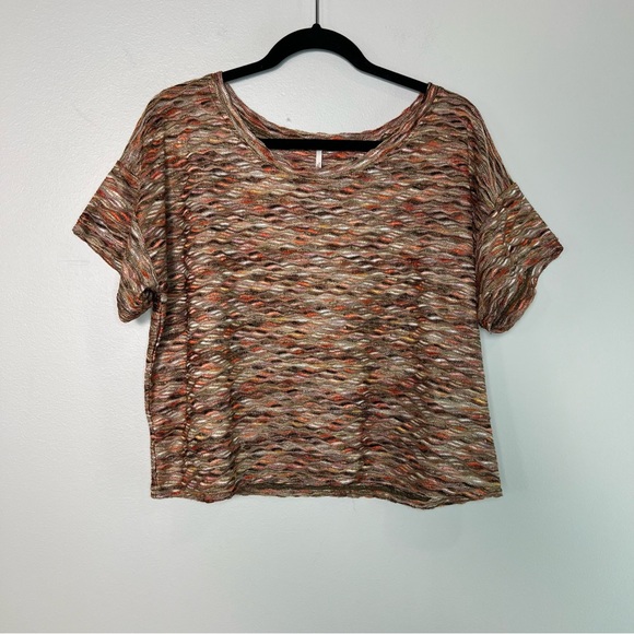 FREE PEOPLE Rainbow Waves Multi Color Knit Boxy Cropped Top size Large - Picture 2 of 11
